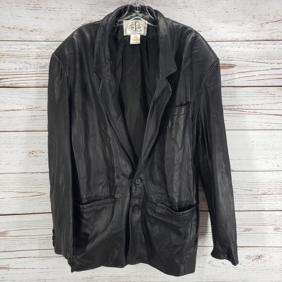 Tip Top Of California Black Genuine Leather Button Front Jacket Size Large - Picture 1 of 15